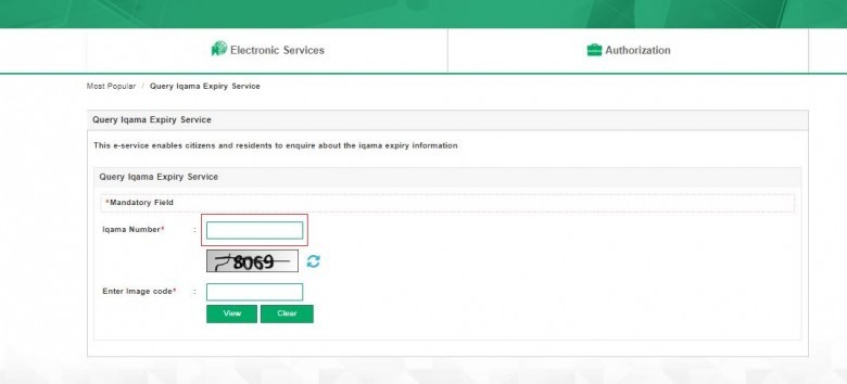 Write Your Iqama Number and Write Picture Shown code then press view