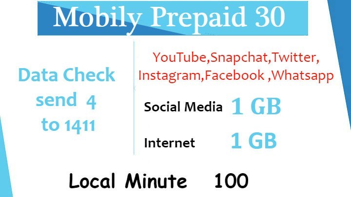 Mobily Prepaid 30 Social Media + Internet plus local Minute Remaining Data Check